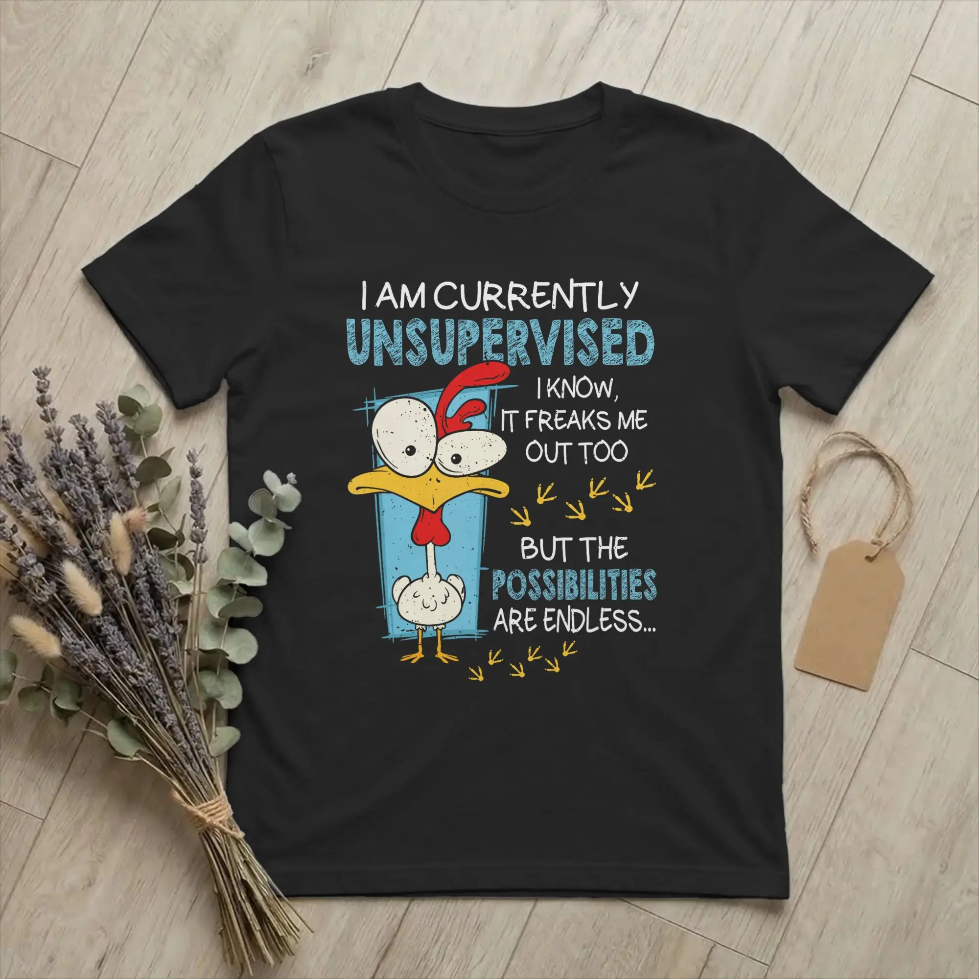 Men's Funny Currently Unsupervised Chicken T Shirts Saying Sarcastic Cotton Cool Short Sleeve O Neck Tee Shirt Big Size T-Shirt