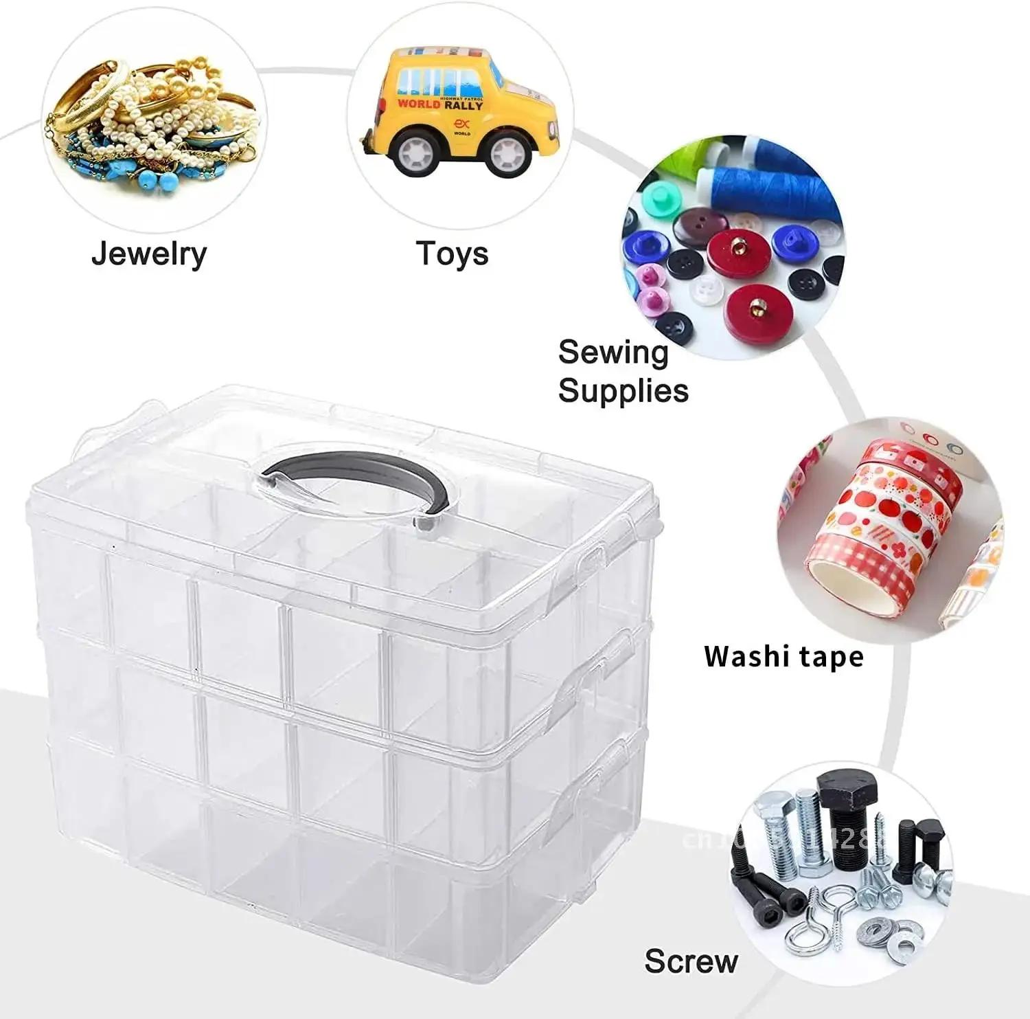 30 Grid Car Model Storage Containers 3 Tape,Nail Stackable For With Organizer Layer Box Craft Art,Toy,Washi Bead Storage Handle