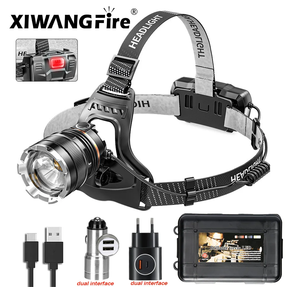 2000LM LED Headlamp XHP90 Flashlight Headlight Torch Zoom Sensor Headlight 18650 Rechargeable Light Outdoor Fishing Lantern