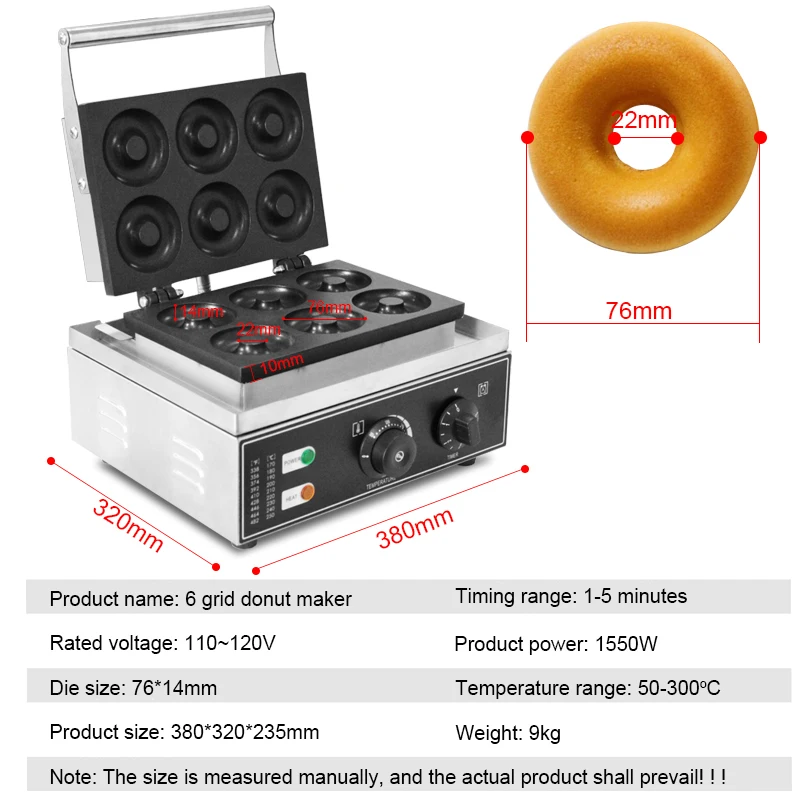 6穴ミニドーナツフライヤー,110v/220v,商用電気,ce承認