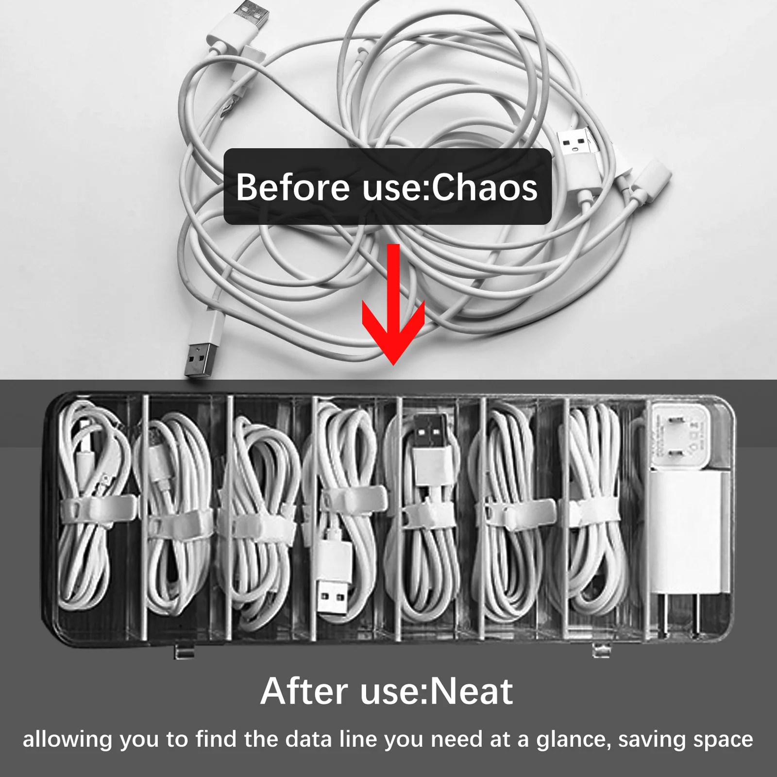 

1pc Cable Management Box Cord Organizer Storage Cords Accessory Boxes Acrylic Material Lid Design Portable Lightweight