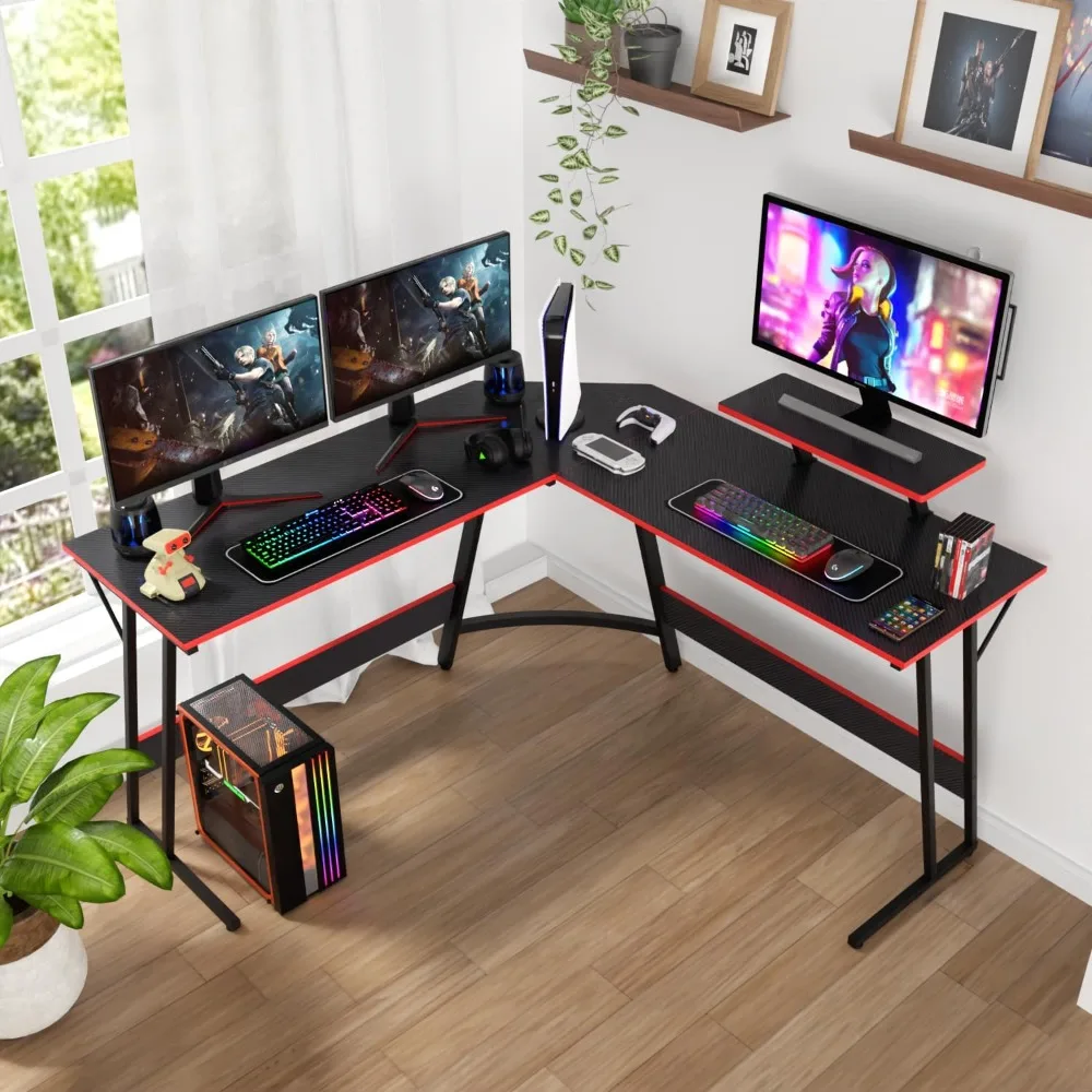 L Shaped Desk Corner Gaming Desk Computer Desk with Large Desktop Studying and Working and Gaming for Home and Work Place