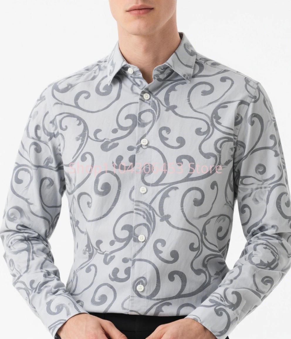 Men's French Plant Graphic 3D Printing Dark Pattern Shirt Hawaiian Casual Long-sleeved Lapel Shirt Business Party Simple Formal