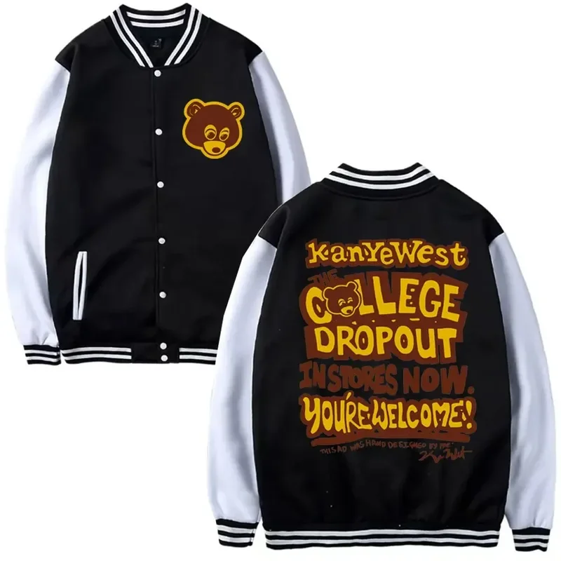 Kanye West College Dropout uomo donna giacca da Baseball cappotto felpe con cappuccio tendenza uniforme da Baseball stampa Cardigan vestiti top