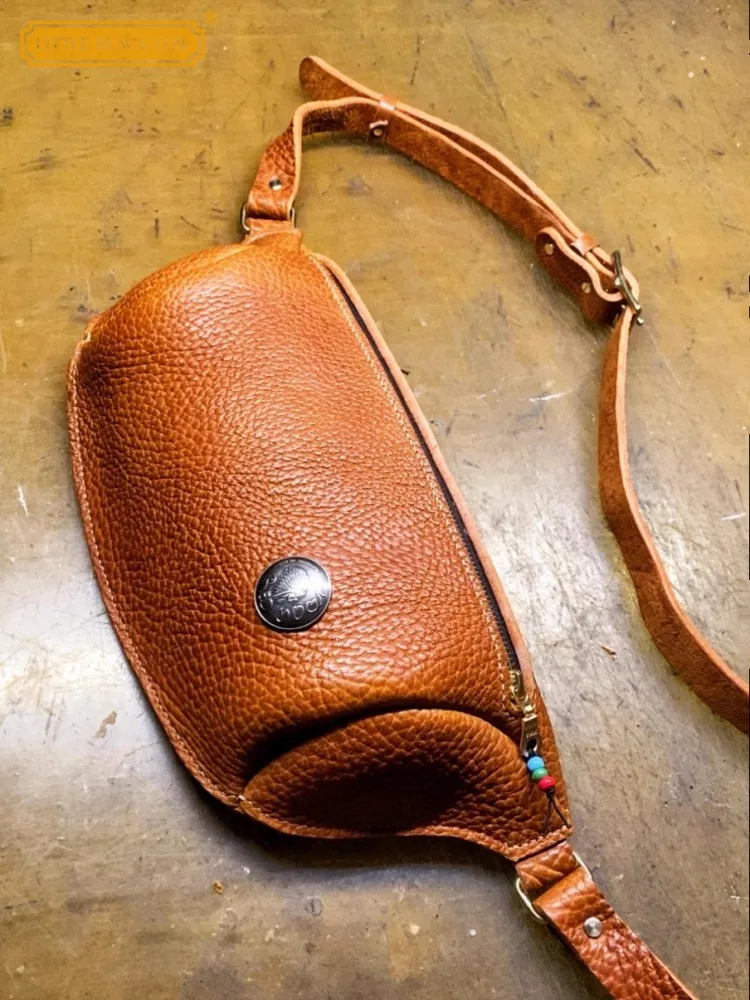 

Mens Genuine Leather Bag Handmade High Quality Vintage Cowskin Motorcycle Chest Bags Men Casual Single Shoulder Crossbody Bags