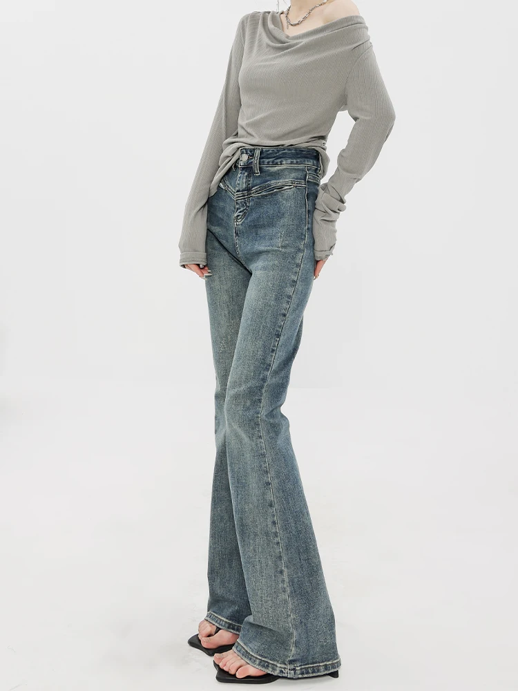 

Джинсовые джинсы-колокольчики с высокой талией, женские винтажные облегающие длинные брюки с талией, расклешенные брюки, осеннее новое поступление