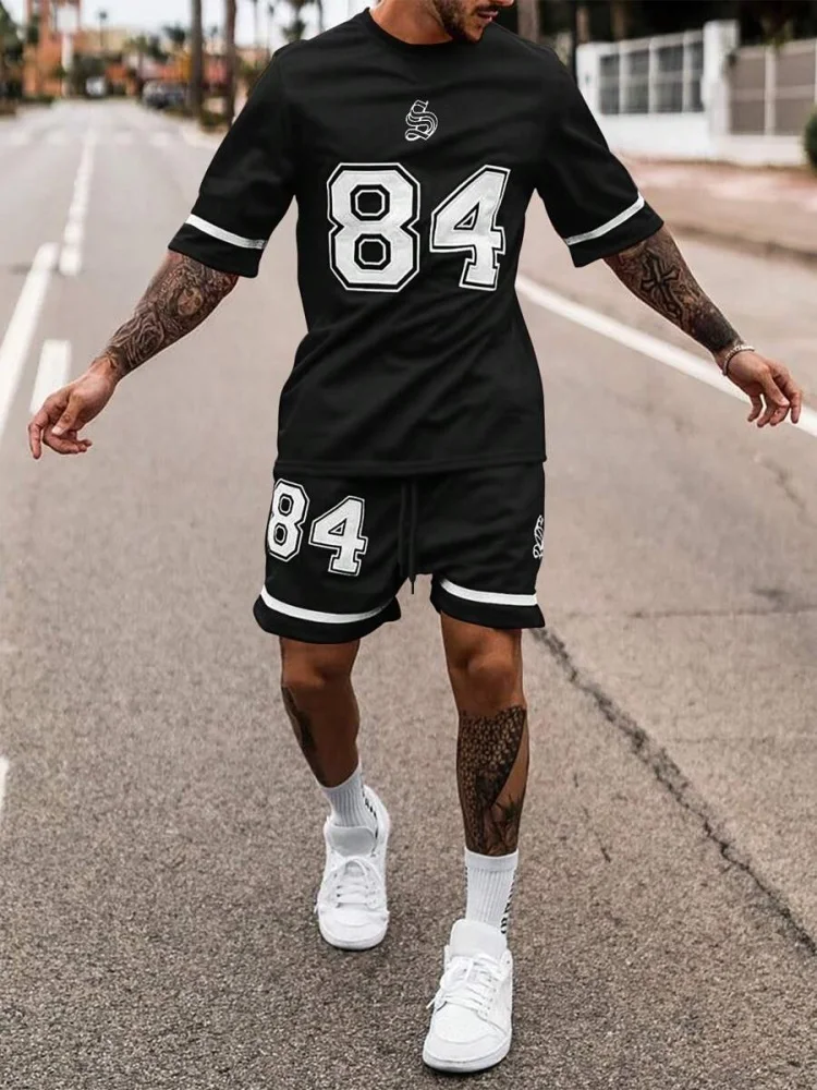 2 Piece Set Summer Men's Daily T-shirt And Beach Shorts Set Outdoor Casual Men's Short Sleeves Street Style Men's Shorts