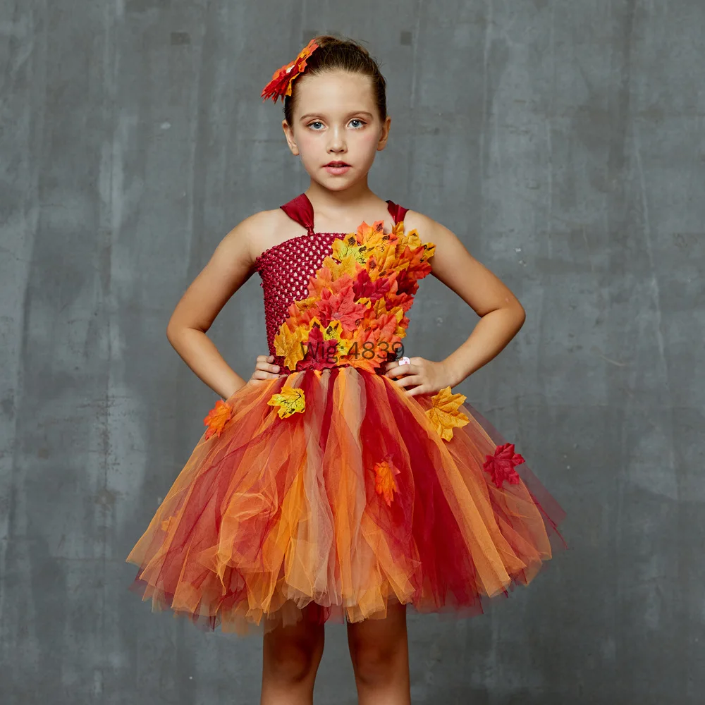 

Girls Kids Tutu Dress Kids Maple Leaves Dress Up Halloween Costume Fancy Birthday Party Carnival Thanksgiving Clothes Outfits
