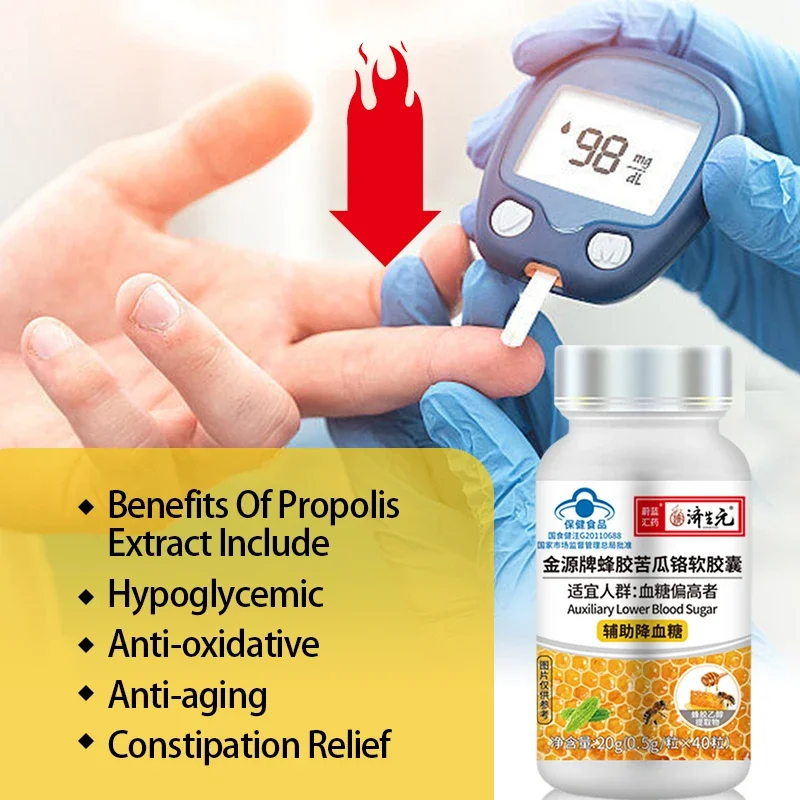 3 Bottles Diabetes Capsules Hyperglycemia Support Blood Sugar Diabetic Blood Glucose Bitter Melon Propolis Extract Supplement