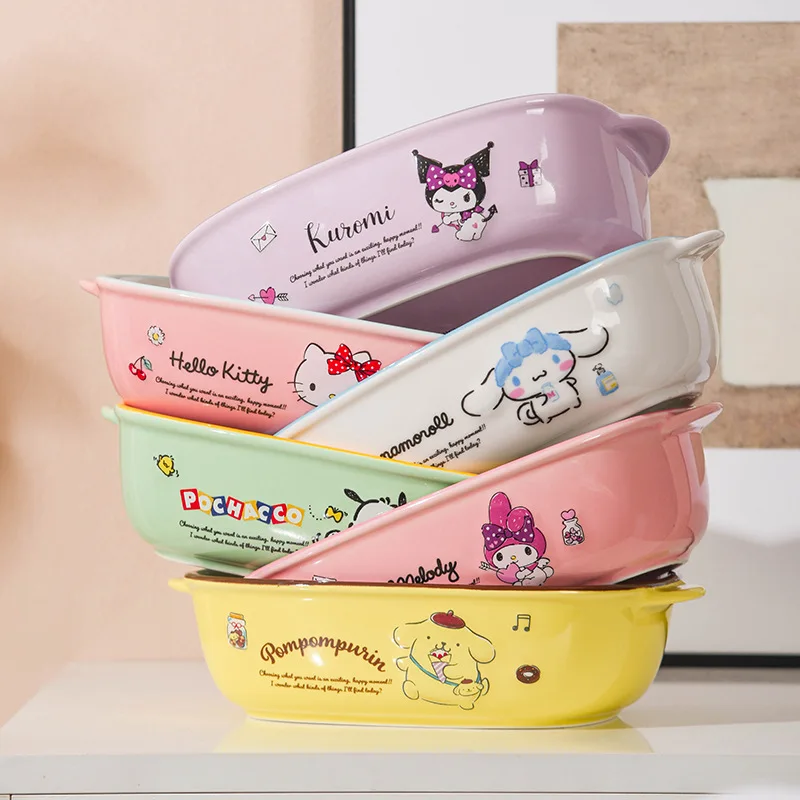 Sanrio Hello Kitty Melody Kuromi Home Furnishings Plates Oven Food Plates Cute Wholesale Birthday Gifts Accessories Comic  Gift