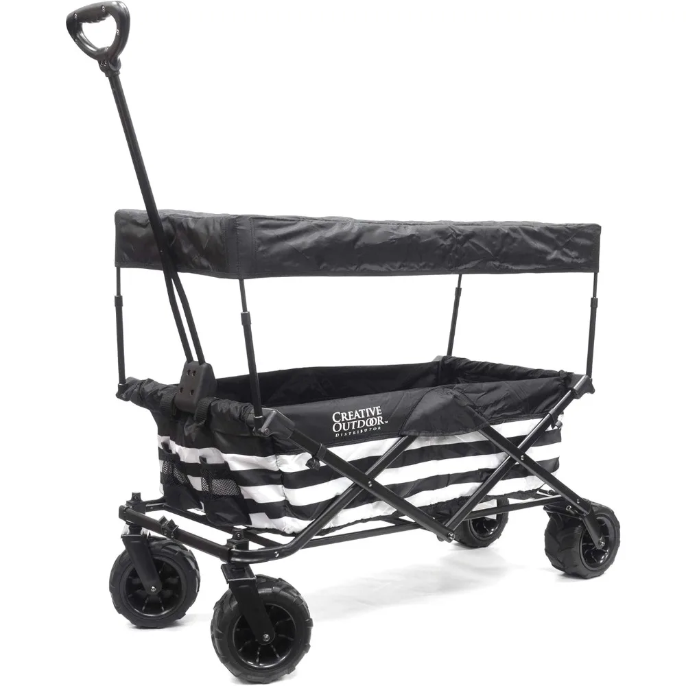 

creative outdoor push pull stroller wagon for kids, 150lbs weight capacity, all-terrain collapsible folding cart with canopy for