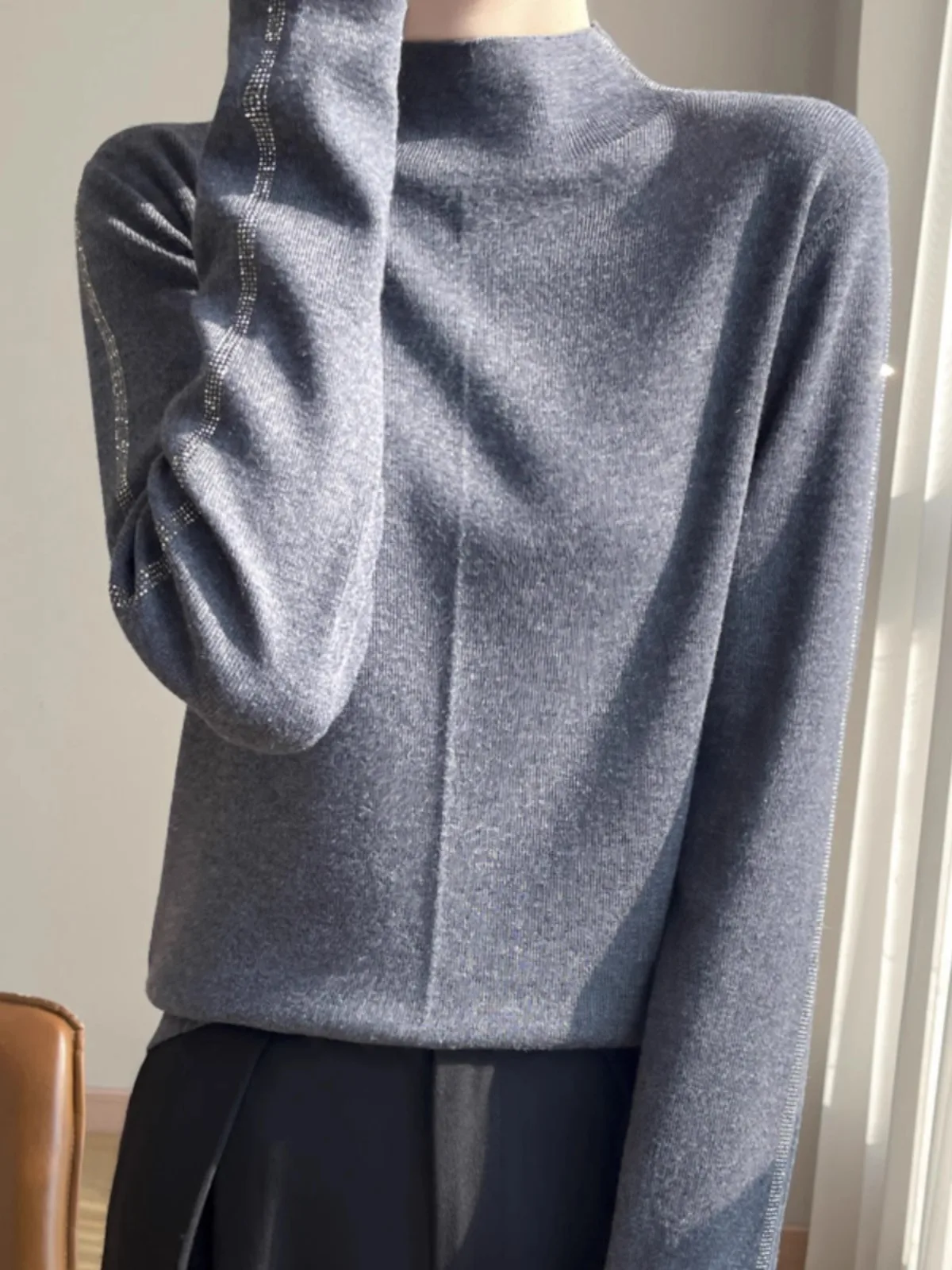 Spring Large Size Women's Knitted Wool Sweater f High Collar Inner Wear Base Layer Faionable New Sle Padded Jaet