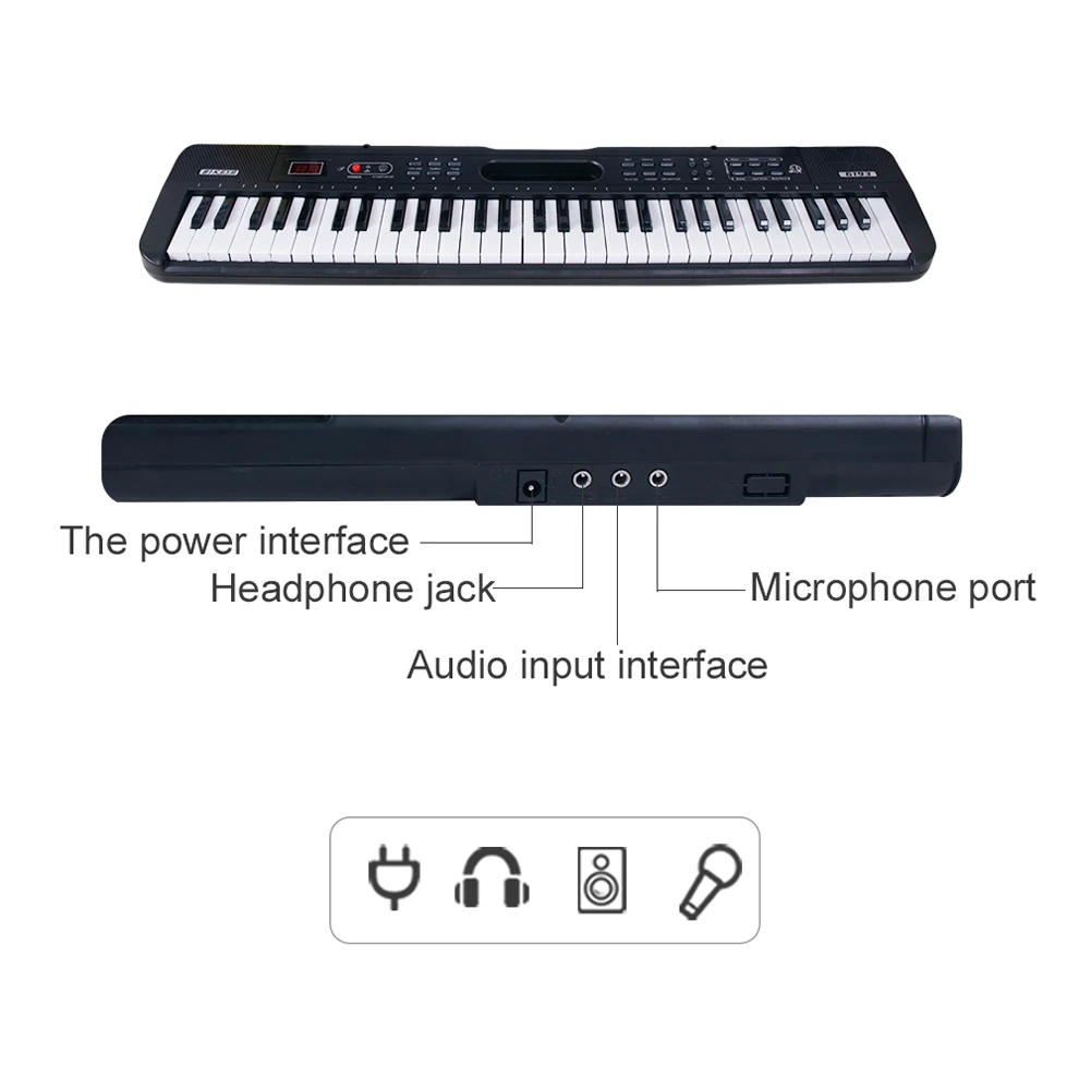 Portable 61 Keys Digital Music Electronic Keyboard Kids Multifunctional Electric Piano for Piano Student Musical Instrument