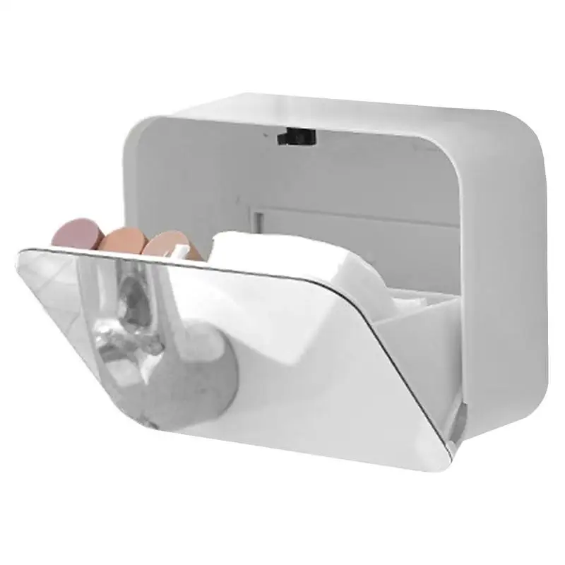 Bathroom Vanity Storage Canister Holder Makeup Organizer Box Stable Makeup Cotton Pads Organizer With Mirror No Drilling Shelf