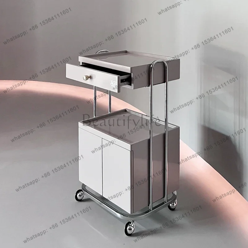 Factory Direct Sales Stainless Steel Luxury Rolling Cart Beauty Salon Utility Drawers Storage Salon Trolley Tool Salon Furniture 2