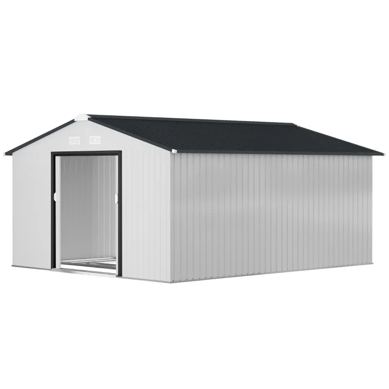 Large Garden Metal Shed,Outdoor Storage Utility Storage with Double Locking Doors,4 ventilation slots,Sloped Roof