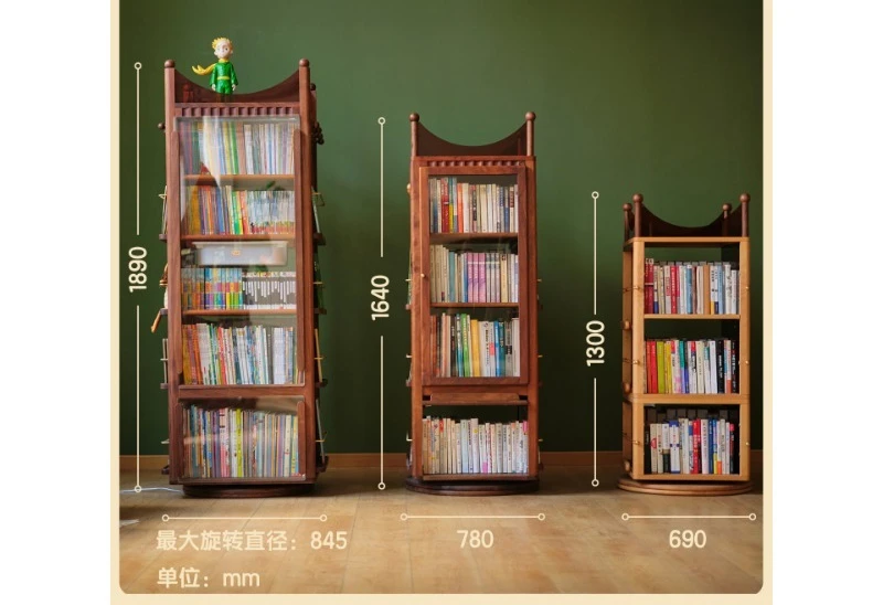 Rotating bookshelf, figure display dental cabinet, medieval 360 degrees, solid wood bookcase