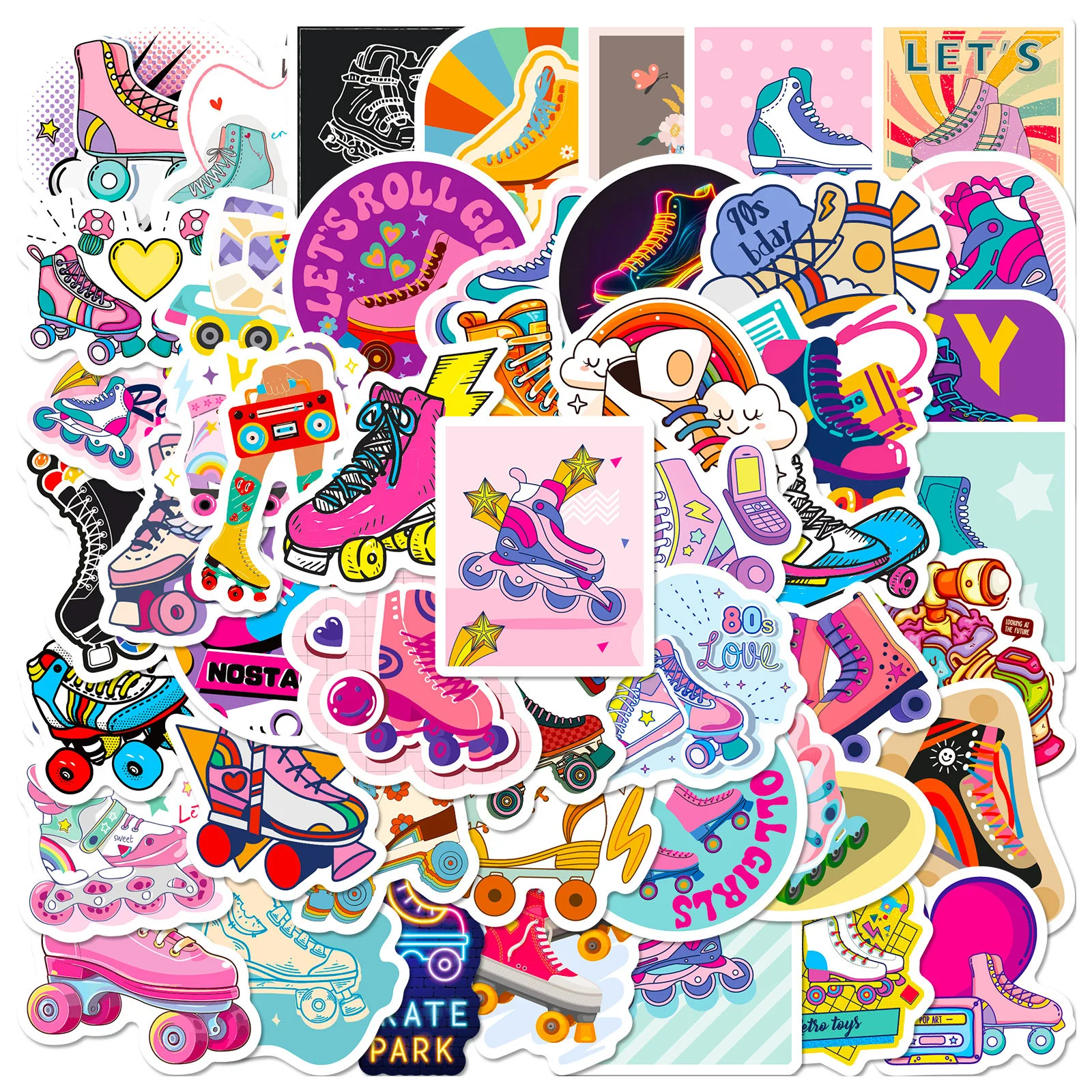 10/50pcs Cool Roller Skates Cartoon Stickers Aesthetic DIY Skateboard Car Bike Phone Luggage Graffiti Girl Gradient Sticker Toy