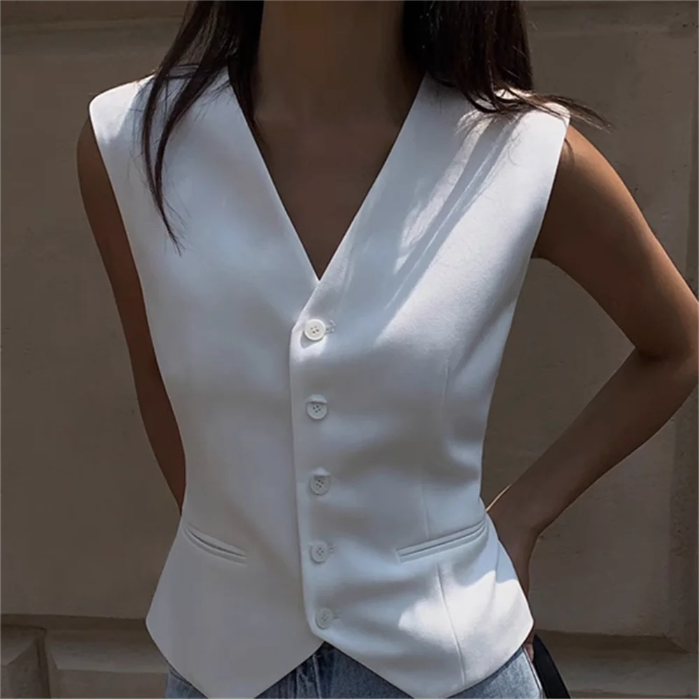 

V-neck suit vest women fashion sleeveless Single-breasted coat