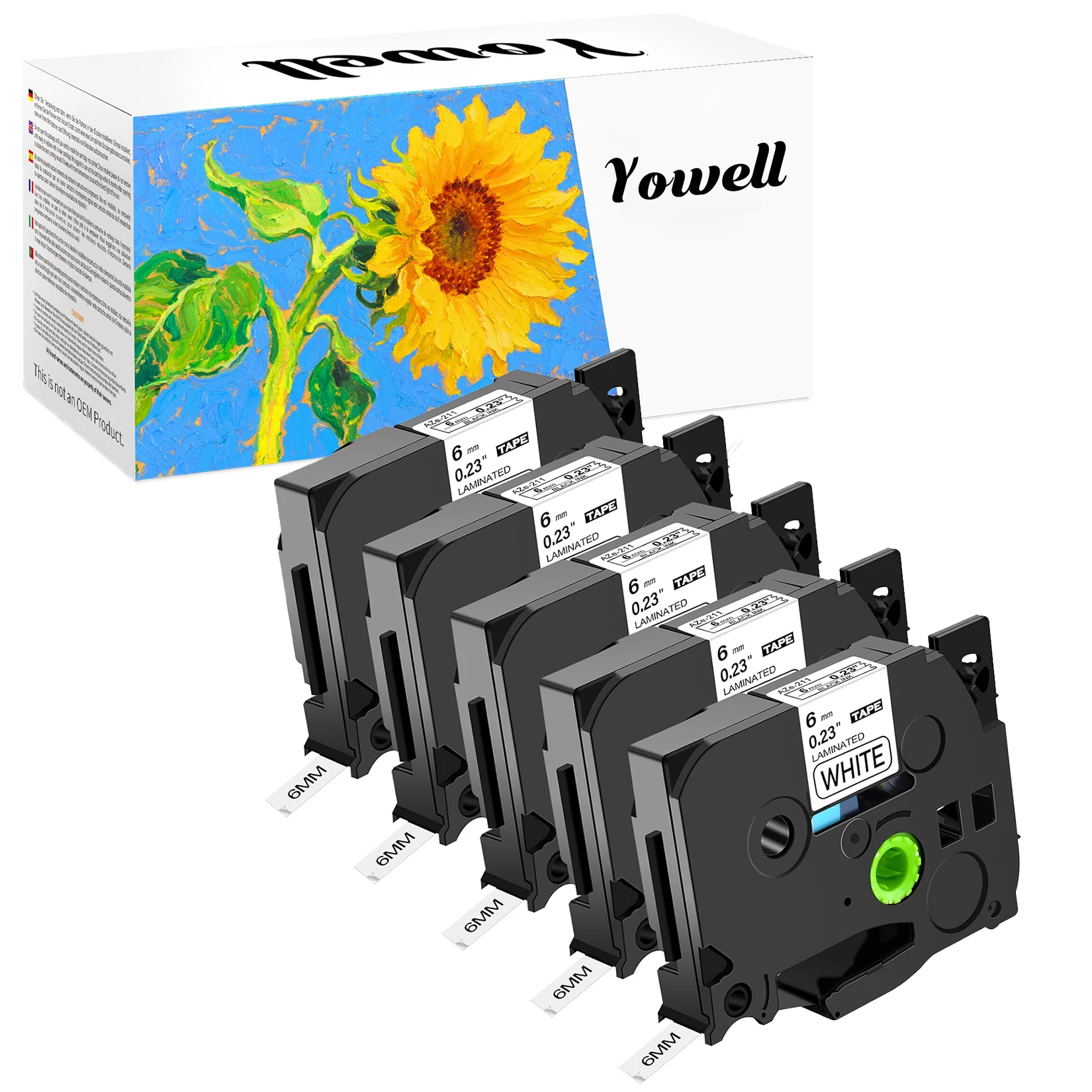 Yowell 5 X TZe-211 (6mm*8m) Kompatible Etiketten, kompatibel mit Brother PT-H100, PT-1000, PT-1010, PT-1090, PT-1100, PT-H110, ST-5 – Detail 1