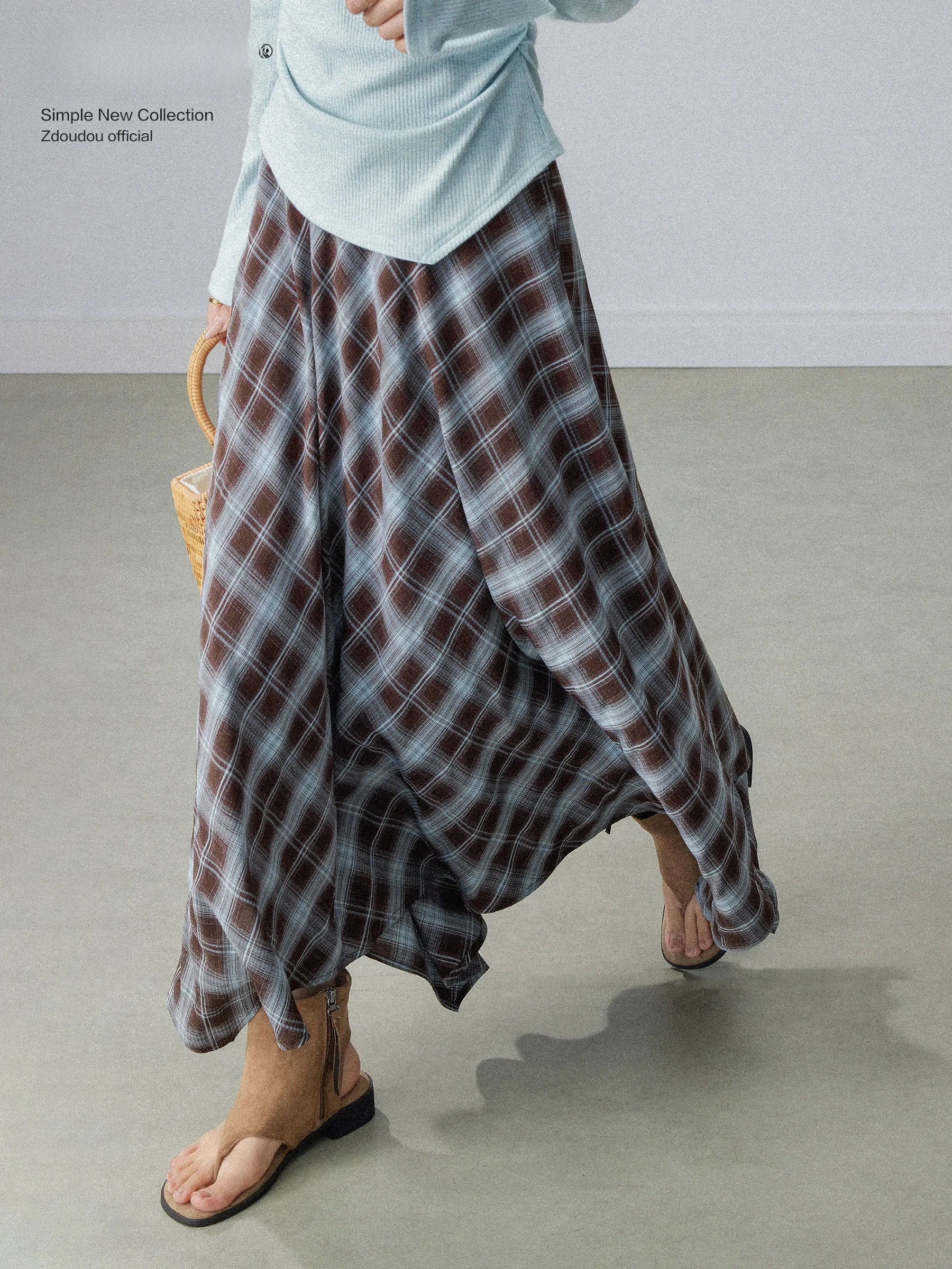 

High Waist A-Line Skirt Women's Plaid Skirts Spring 2026 Slim Fit Midi Skirts Vintage Checkered Skirts Chinese Brand