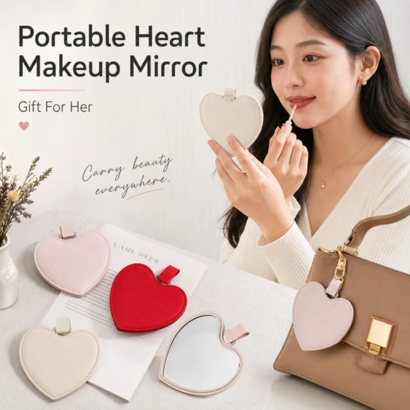 1/2PCS Metal Ultra-thin Mini Makeup Mirror Heart Compact Portable Stainless Steel Compact Pocket Beauty Cosmetic Mirrors Gift