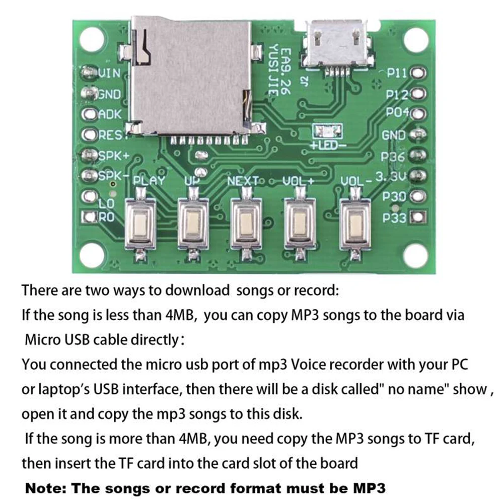 Kit de reproducción de voz y música MP3, módulo de grabación de sonido con Sensor infrarrojo PIR, compatible con descarga USB, tarjeta TF, tienda