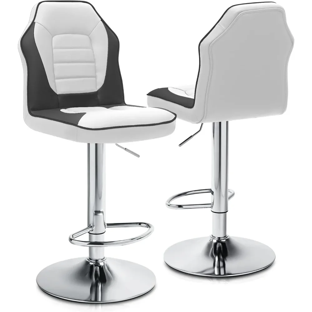 

Modern Racing Seat Bar Stools Set of 2, Adjustable Swivel Gaming Stools with Backrest and Footrest