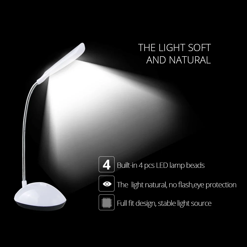 Mini  Book Light Eye Protection Reading Lamp 4LEDs Flexible Desk Lights Battery Powered  Studying Bedroom Lighting