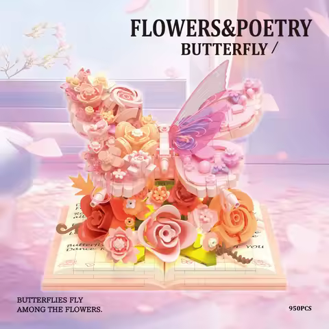 Idea Romantic Garden Building Brick Dream Butterfly Flower Dance Mini Block 3D Book Construction Model Toys For With Light Girls
