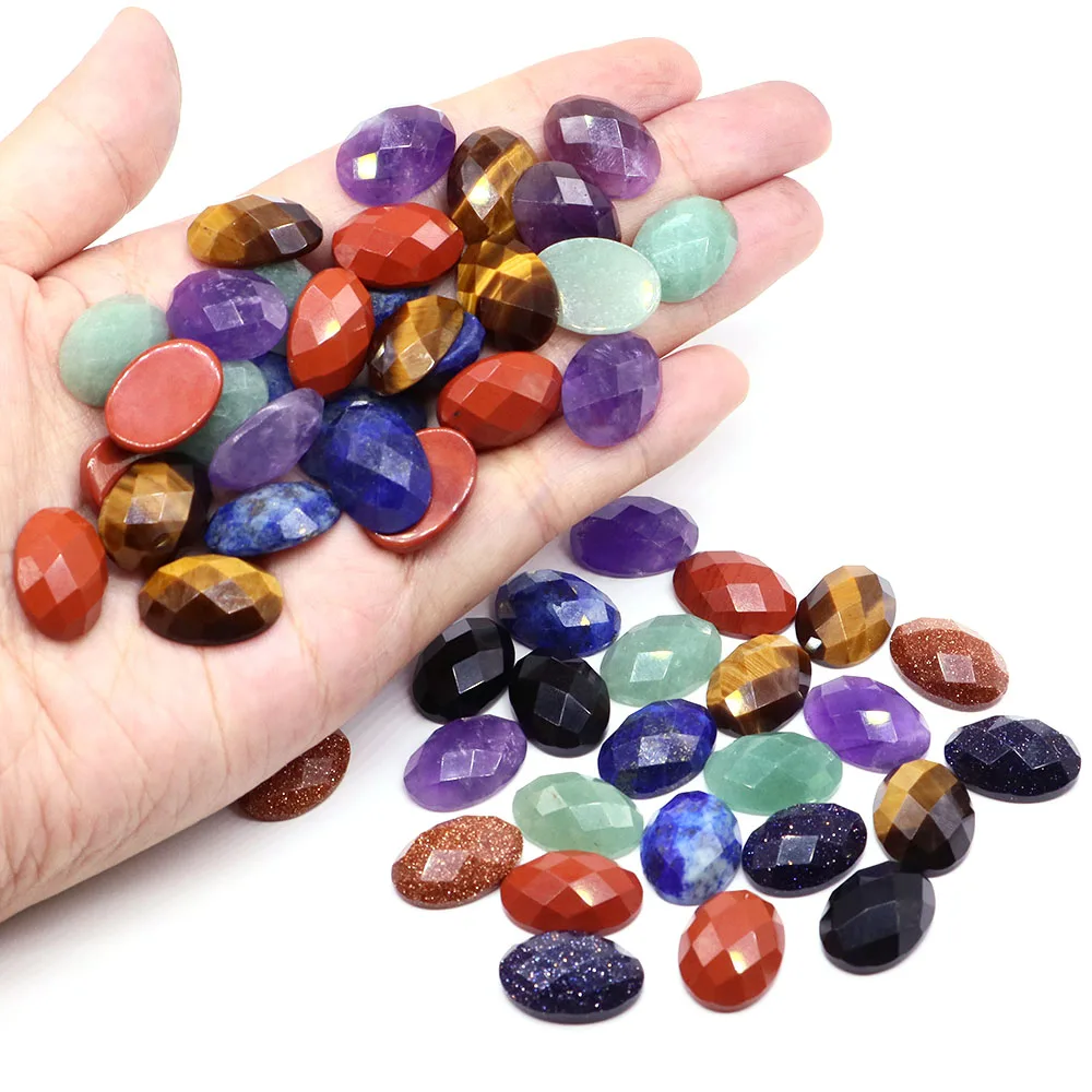 18x13mm Natural Stone Faceted Oval Cabochon Flat Back Gemstones Healing Cameo Spacer for Jewelry Making DIY Handicraft Accessory