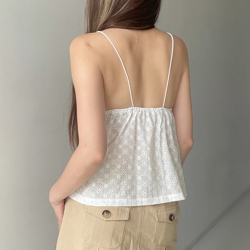 새로운 여성 여름 자수 캐미솔 스파게티 스트랩 v 넥 레이스 트림 아일렛 탱크 탑 streetwear 핫 세일 s m l