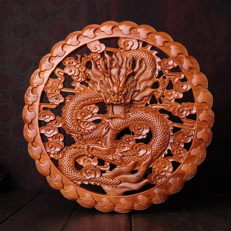 30CM HOME OFFICE Company SHOP TOP Efficacious Money Drawing thriving business Lucky Royal Dragon Wood carving decoration statue