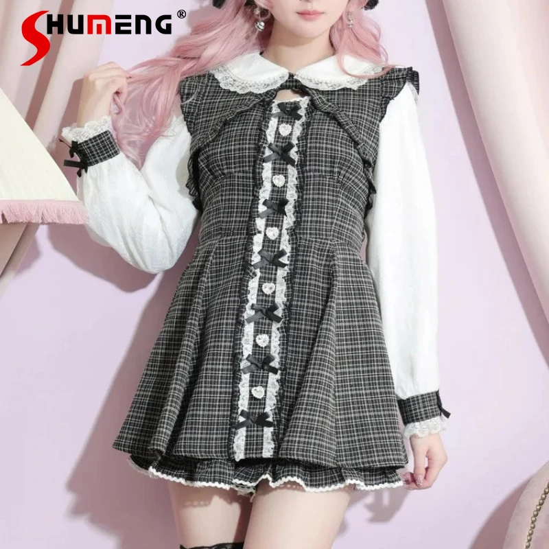 

Japanese Lolita Sweet Autumn Winter New Princess Long Sleeves Top Exquisite Shorts Two-Piece Suit Bow Lace Trim Slimming Y2k Set