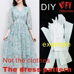 Clothing pattern women's V-neck chiffon floral dress sewing pattern 1:1 physical pattern BLQ-589