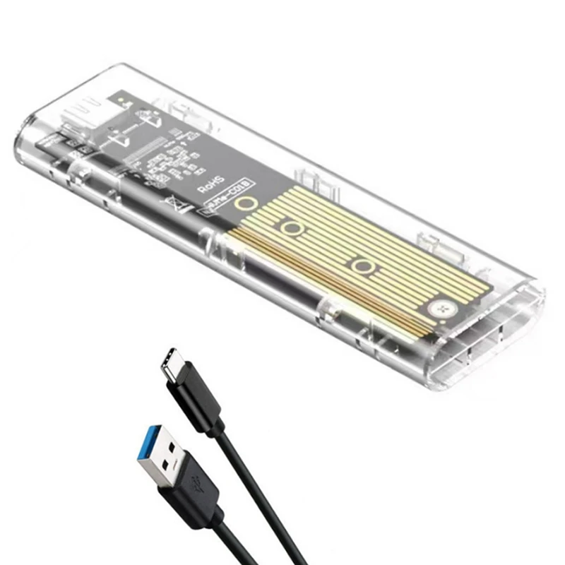 PC용 M2 SSD 케이스, M.2 NVME SSD 인클로저, 휴대용 USB3.1 C타입 SSD 투명 하드 디스크 케이스, 5Gbps, 2PCs