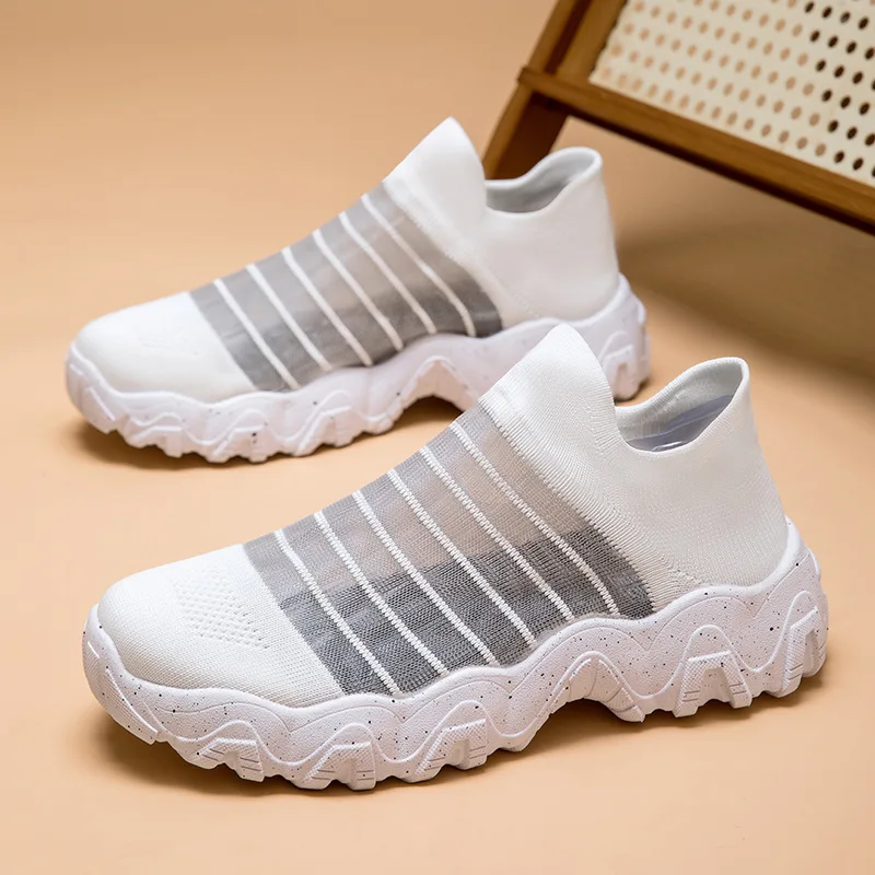 

Мягкие вязаные слипоны унисекс, удобные спортивные туфли на плоской подошве, модные короткие ботинки больших размеров для повседневной носки