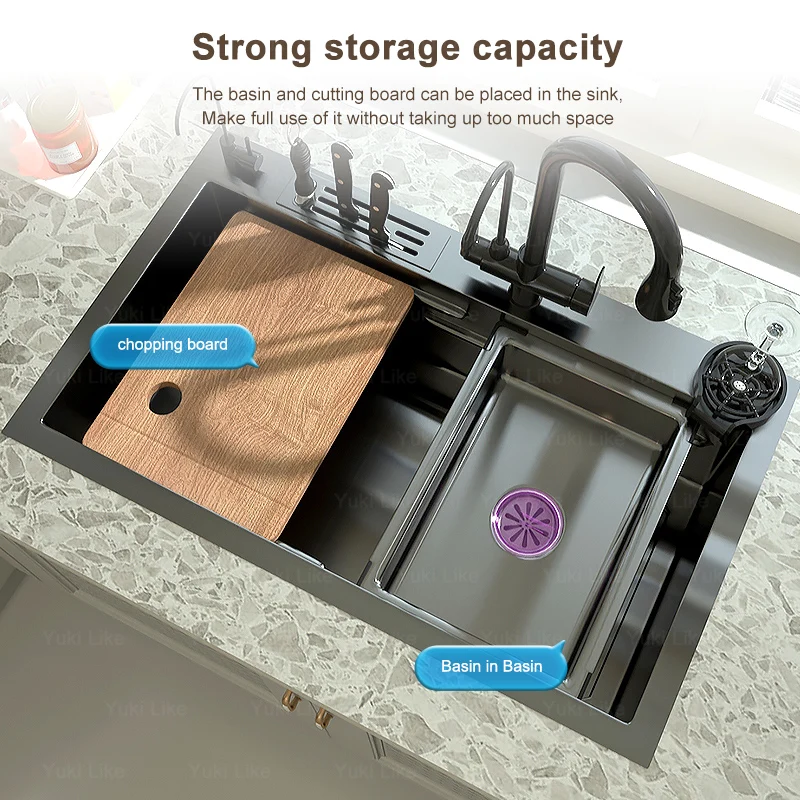 Imagem -03 - Grande Pia de Cozinha Slot Único Home Improvement Lavatório Multifunções Caixa Titular Faca para Apartamento Aço Inoxidável