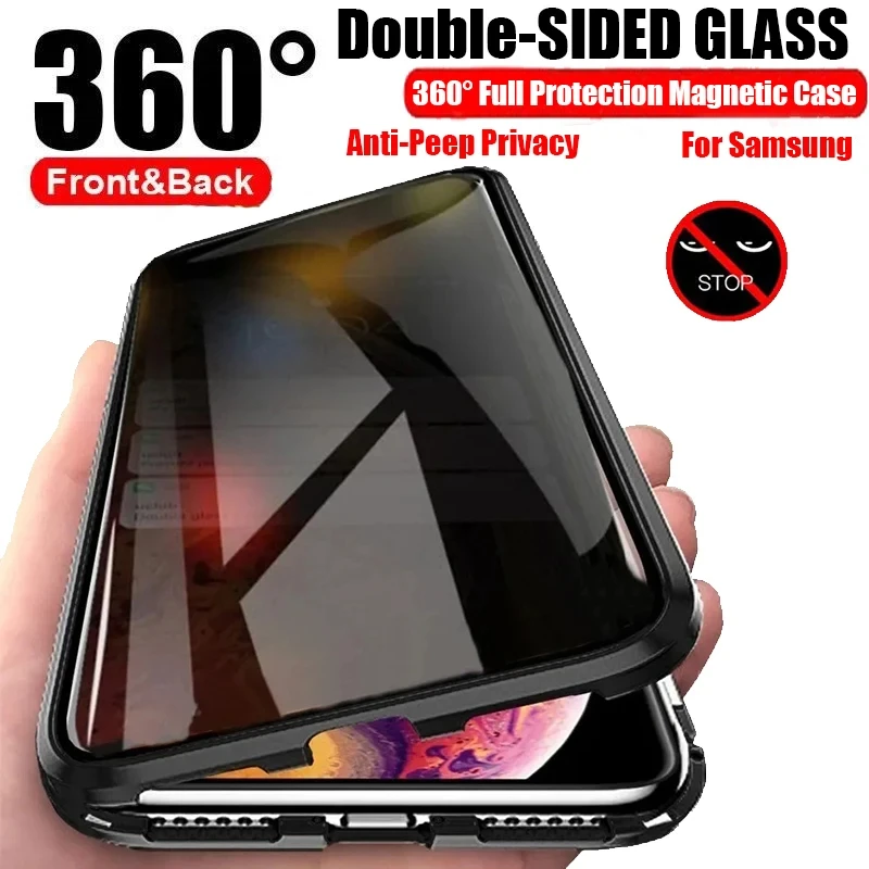 

For Samsung Galaxy S23FE A53 A34 A54 A52 S24 S23 S22 S21 Plus Note 20 Ultra S20FE 360 ​​Degree Privacy Protection Magnetic Case