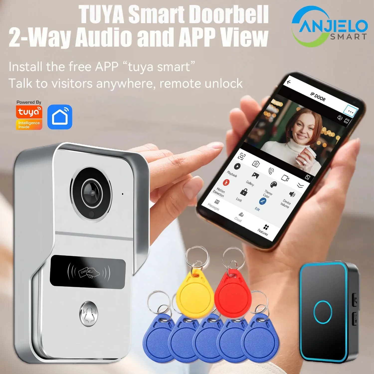 2MP Tuya Doorbell Wifi Video Intercom 1080P Camera Motion Sensor Alarm Security Smart Home/ Office Wireless Remote Unlock