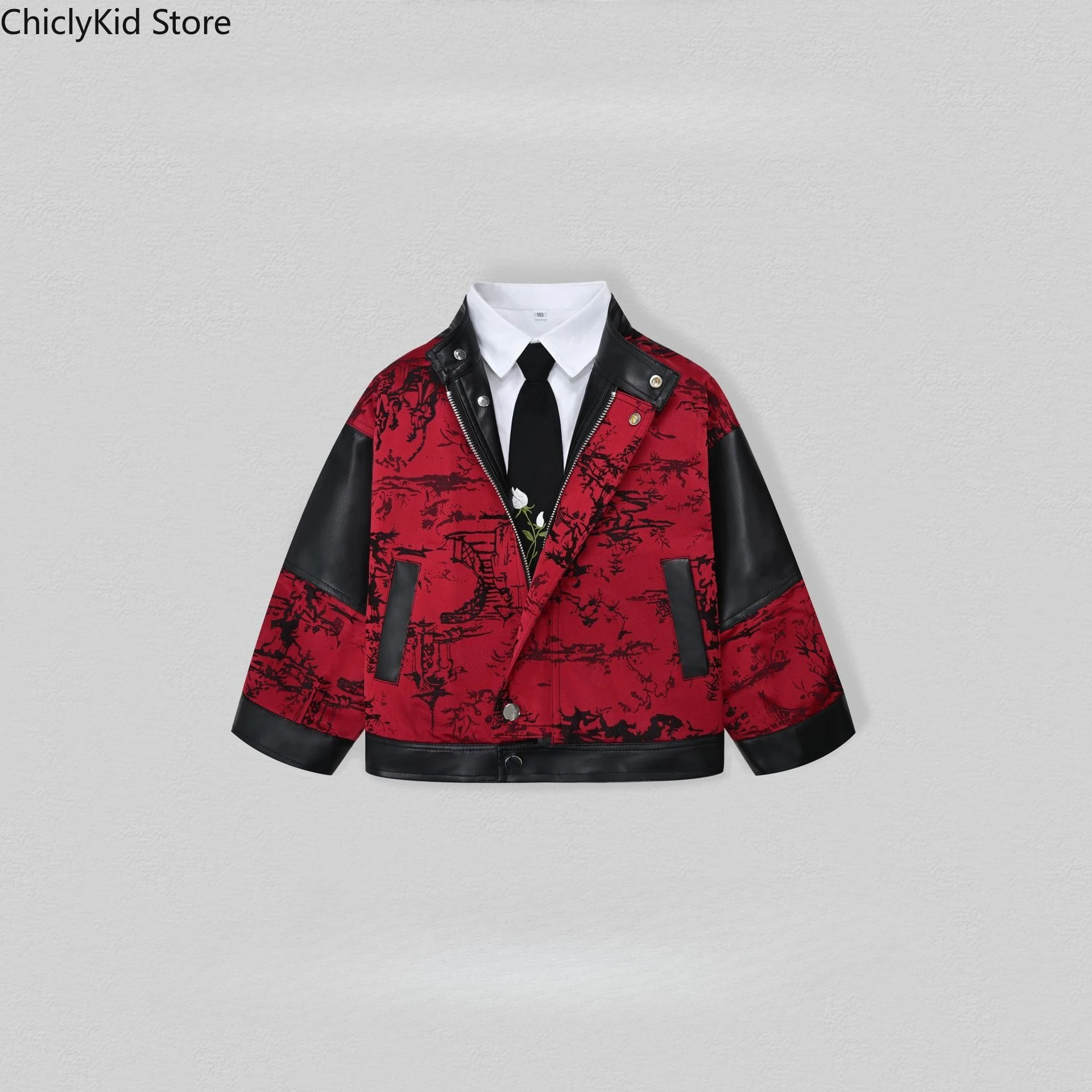 الأولاد بارد المرقعة الجلود دراجة نارية سترة الفتيات الأزياء الصينية بو معطف الأطفال ملابس خارجية طفل ربيع الخريف الملابس #3