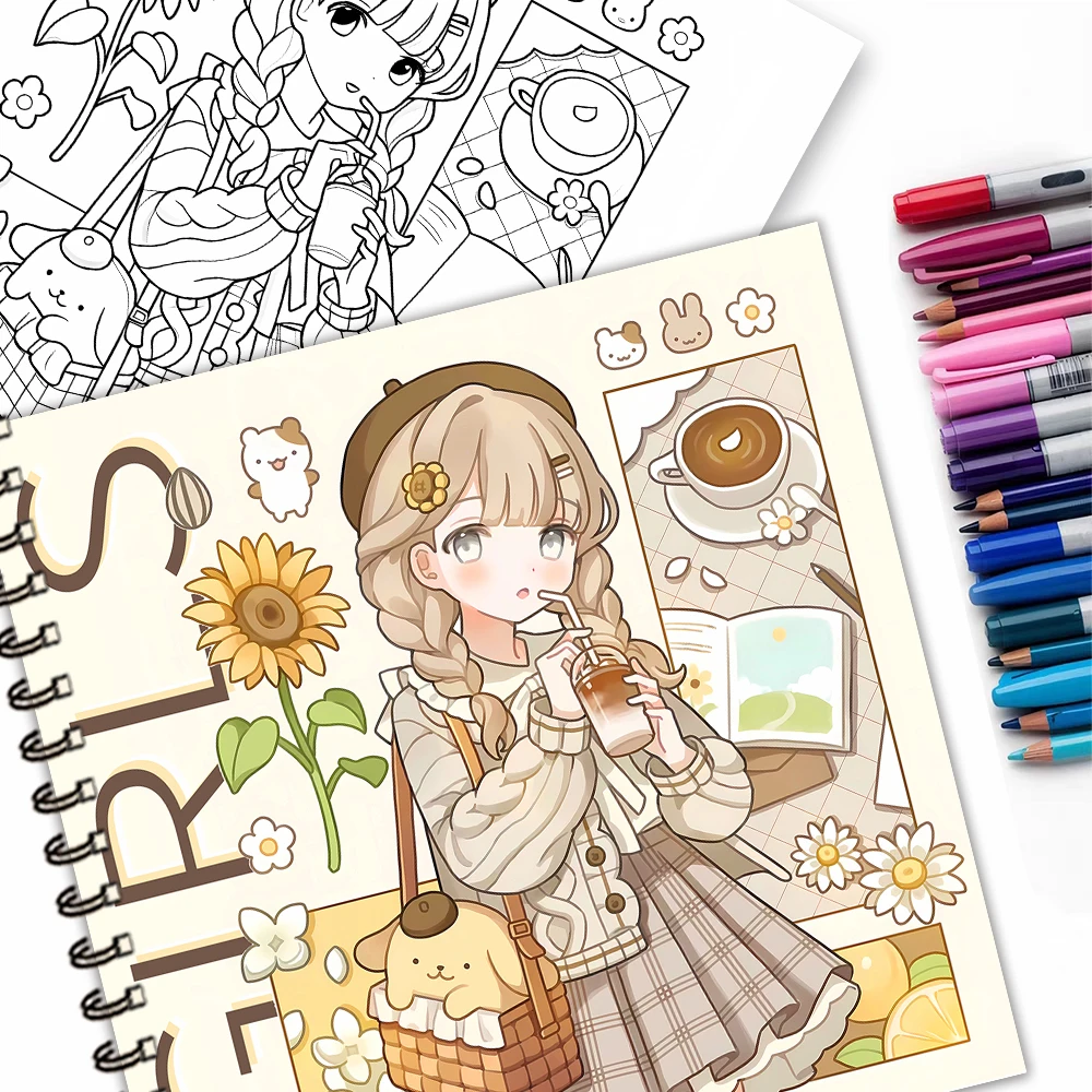 كتاب تلوين كرتوني للبنات، كتاب تلوين للمراهقين، أنماط مختلفة، ورق ثقيل 100 جرام، تخفيف التوتر، هدية عيد ميلاد