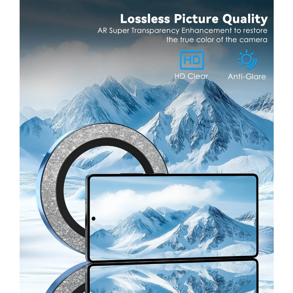 Protezione per obiettivo fotocamera con glitter in vetro temperato HD 9H per Samsung Galaxy S26 Ultra S25 Plus Anello protettivo per obiettivo in lega di alluminio