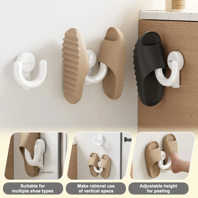 UFORU U-Shaped Self Adhesive Wall Hook No Drill Waterproof White Heavy Duty Multi-use Towel Hanger for Bathroom Kitchen Cabinet