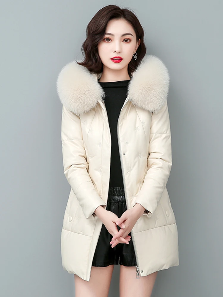   Abrigo de Piel Sintética de Longitud Media para Mujer, Marca Ning, de Cuero Genuino, Nuevo Modelo de Invierno 2025, Estilo Coreano, Holgado