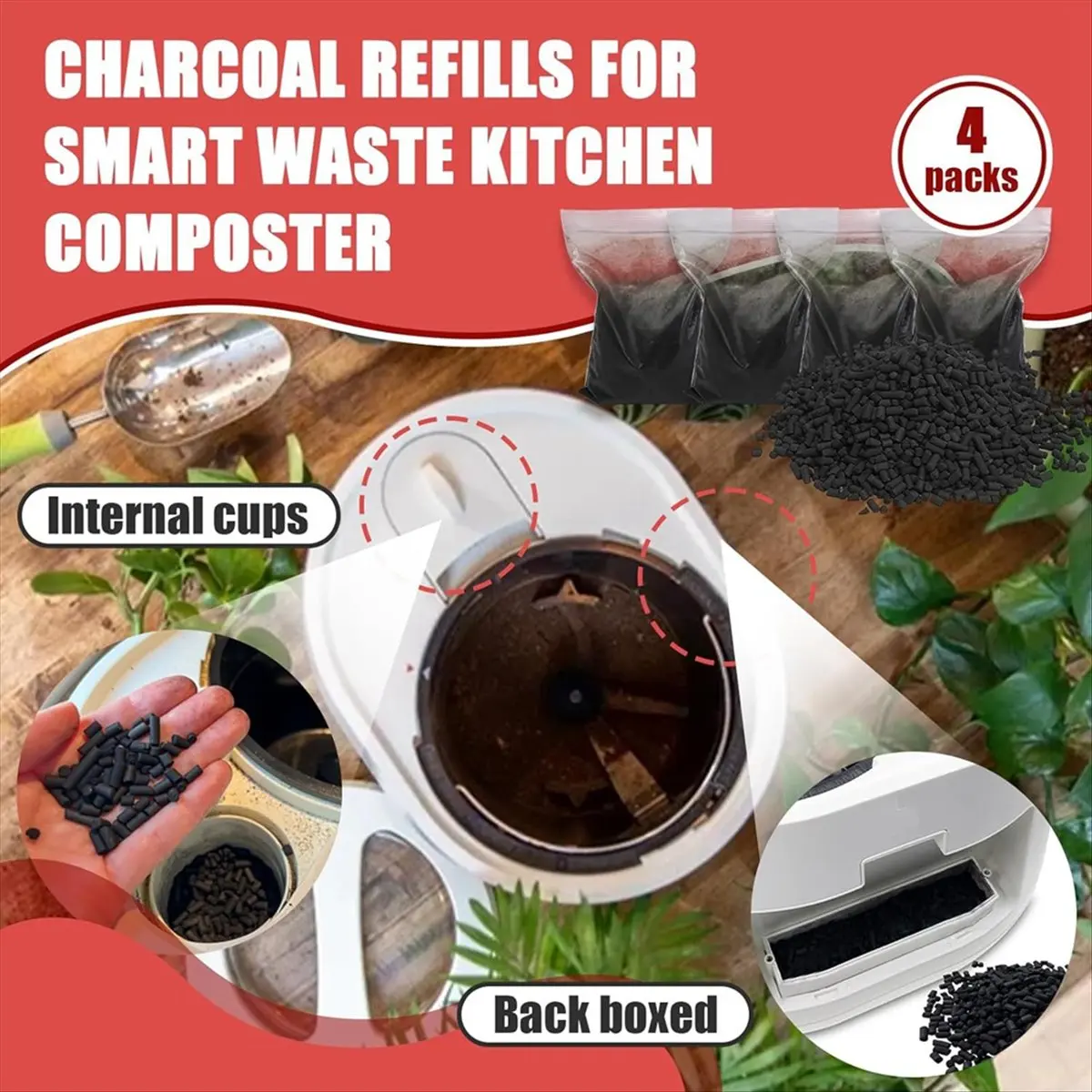 2026 Trend 4pcs Activated Charcoal Refills for Kitchen Composter Odor Absorbing for FoodCycler Refills with Smart Waste