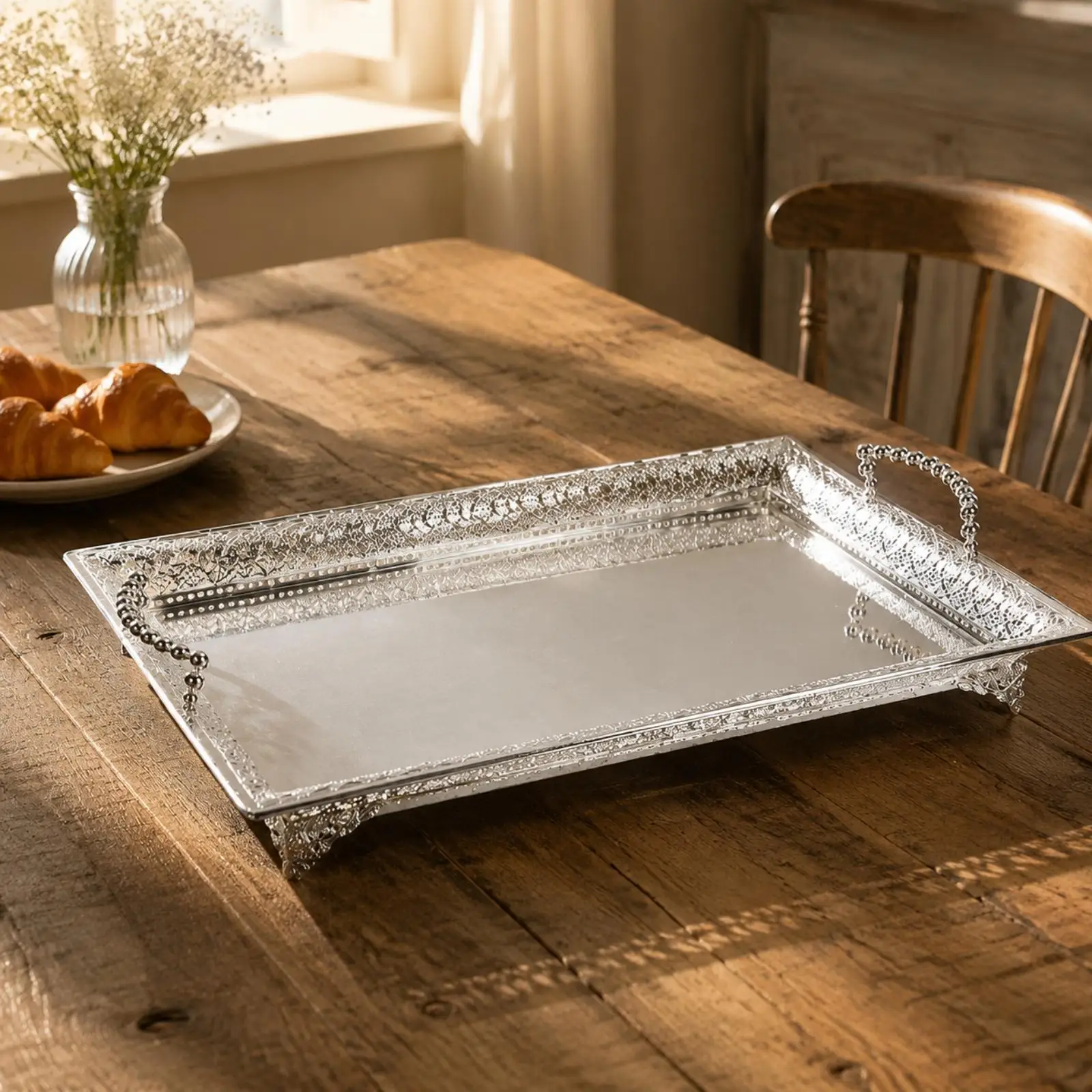 Rectangular Metal Tray with Handles Electroplated Rectangular Serving Tray Versatile Lightweight for Living Room Organization