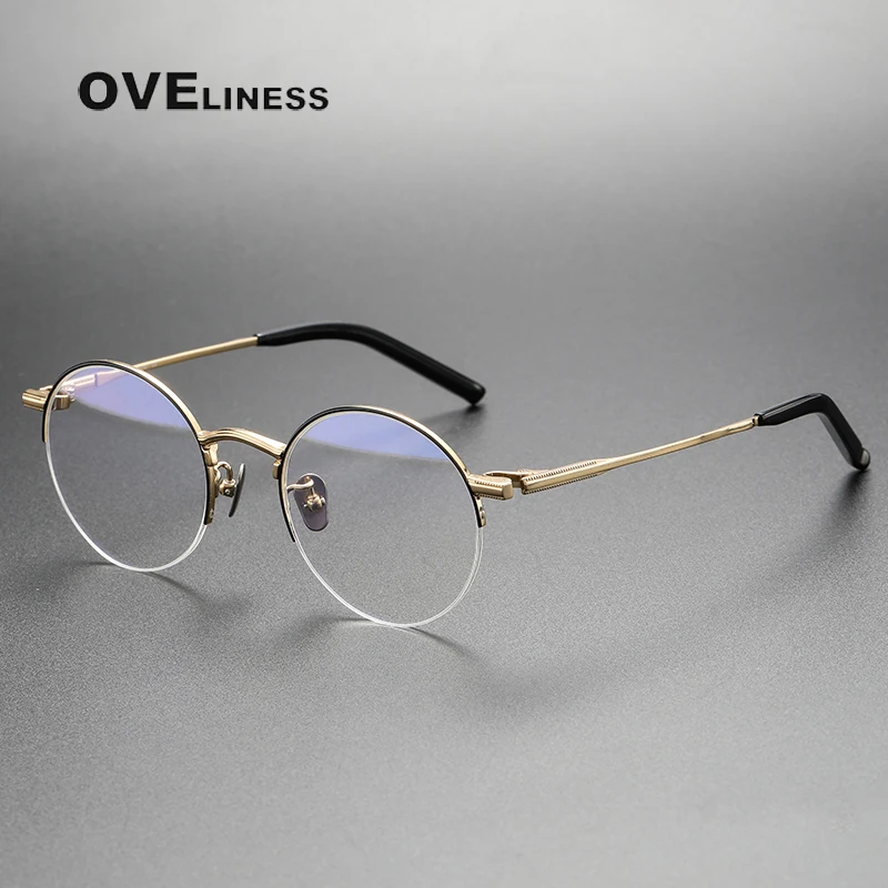 Pure Titanium Glasses Frame for Men Retro Round Prescription half Eyeglasses frames Women Vintage Myopia Optical male Eyewear