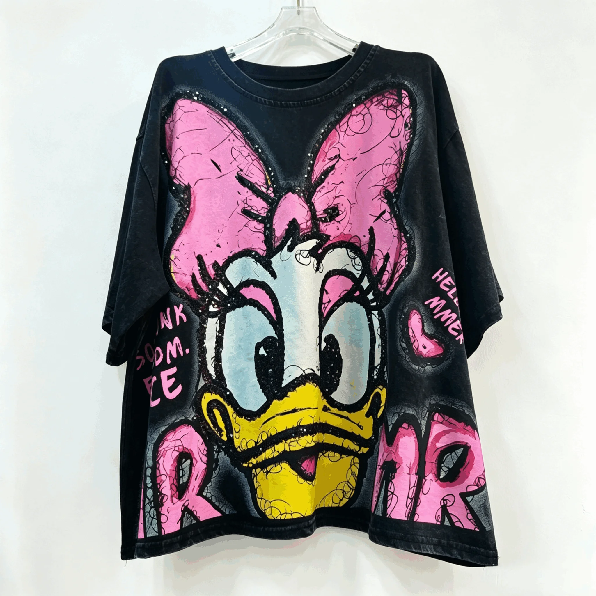 European and American trendy brand new women's T-shirt short sleeved loose cartoon printed heavy sequin embroidered top A11 view 3