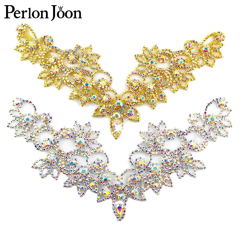 6*4.2in Ab Crystal collar Rhinestone sew-on necklace adornment for Wedding Dress Skirt Flashing Clothing Accessories YL012